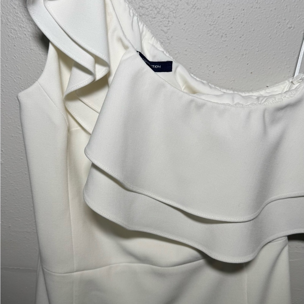 French Connection Women's Whisper Asymmetrical Ruffle Neck Dress, White size 4 - Picture 5 of 8